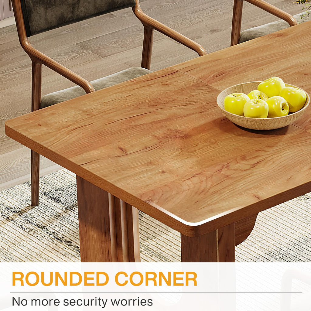 Modern Dining Table for 6 to 8 People, 71" Large Kitchen Dining Table with Wood Pedestal Base, Rectangular Long