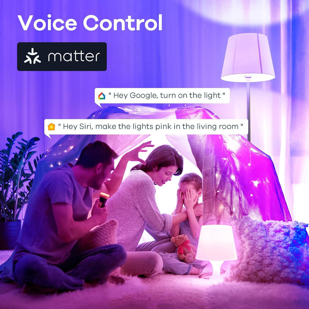 Matter Smart Light Bulb, Smart Bulbs Work with Apple Home, Siri, Alexa, Google Home, SmartThings, Color Changing