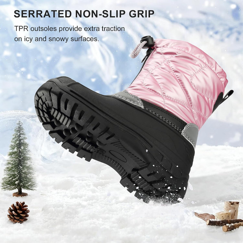 Girls Snow Boots with Zipper Kids Boys Winter Outdoor Boots