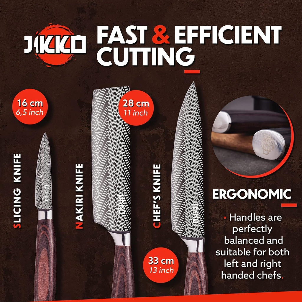 New Reinforced Carbon Steel Japanese Kitchen Knife Set - DiamondRazor Series - Ultra Sharp Japanese Knife Set & Chef