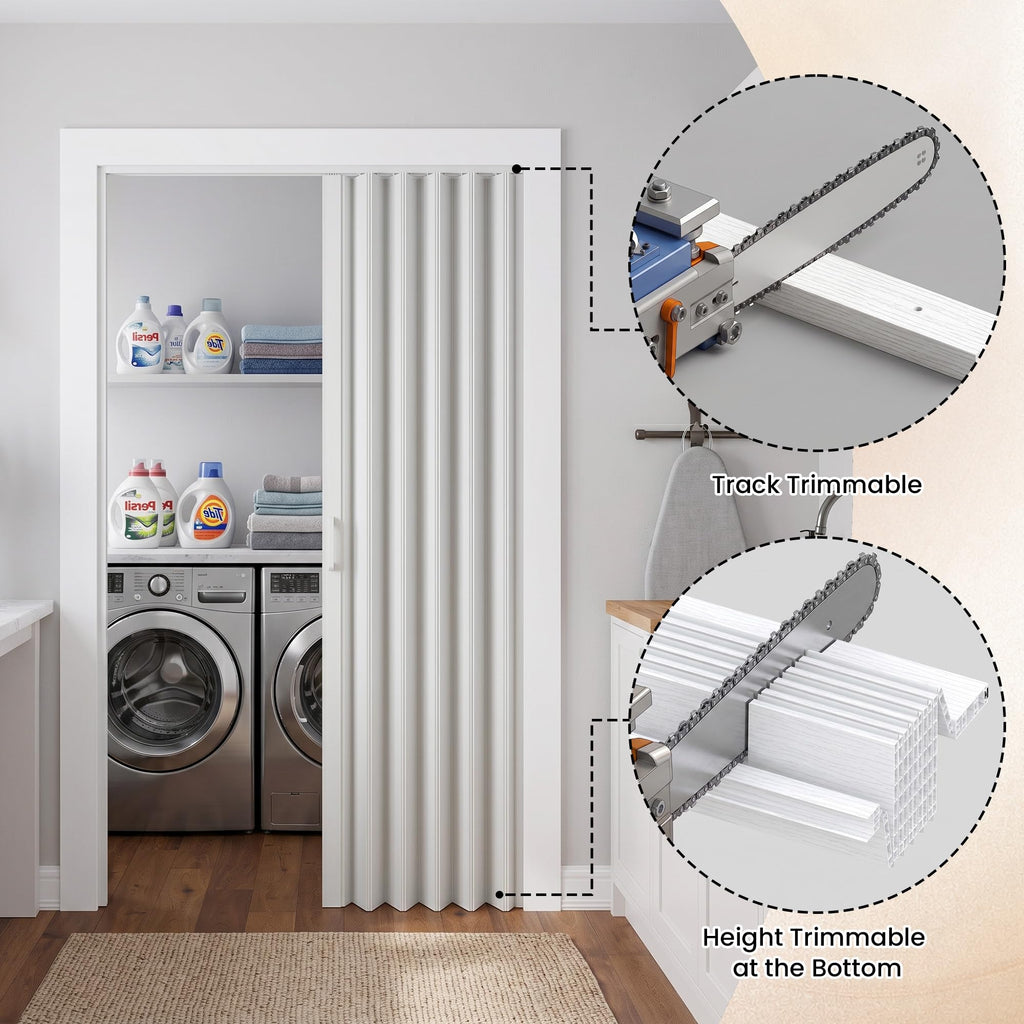 36" x 80" Accordion Doors Interior, Double Walled, White Ash