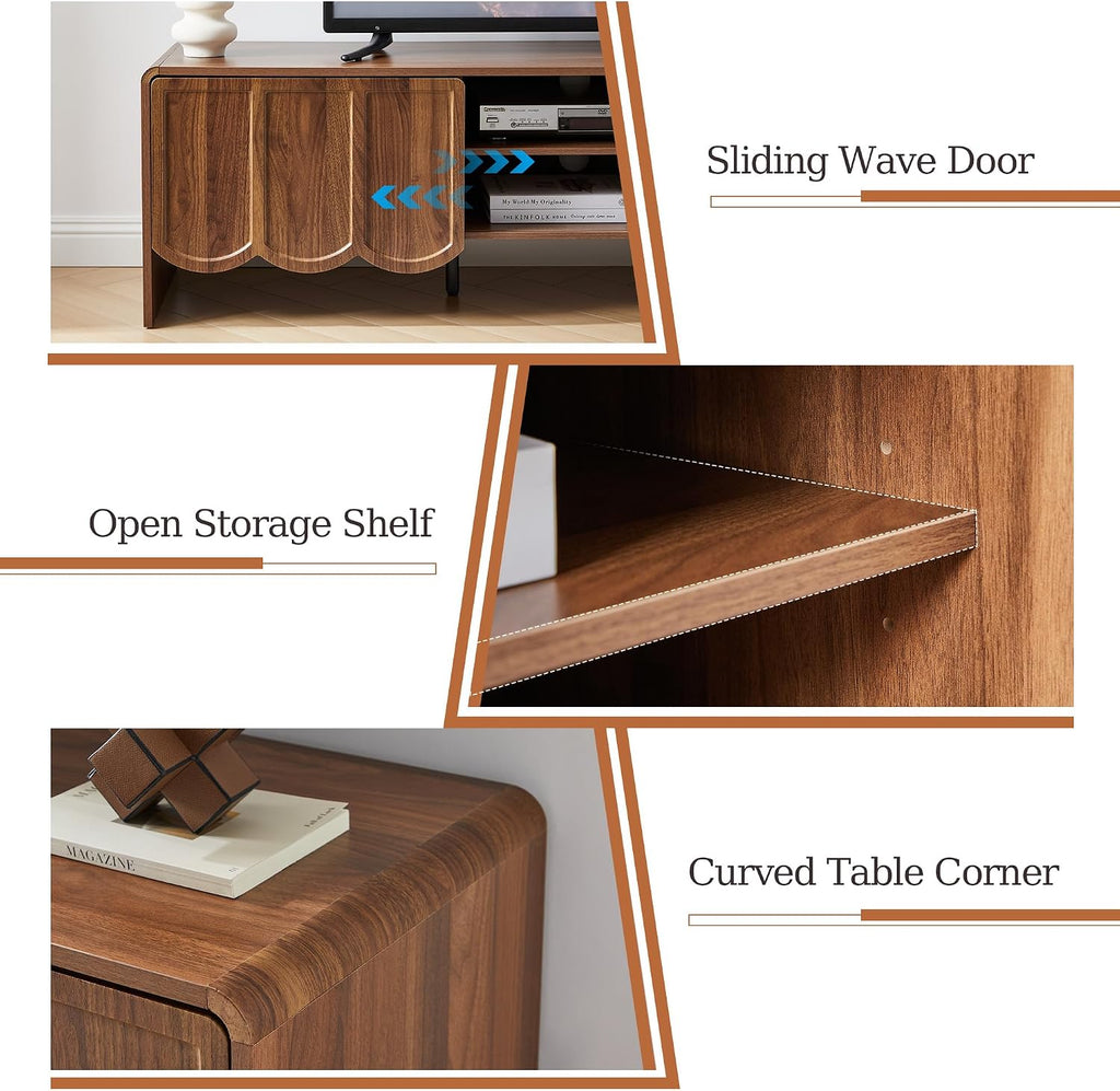 63'' TV Stand, Modern TV Console Table Wave Panel Television Stands Entertainment Media Center with Storage