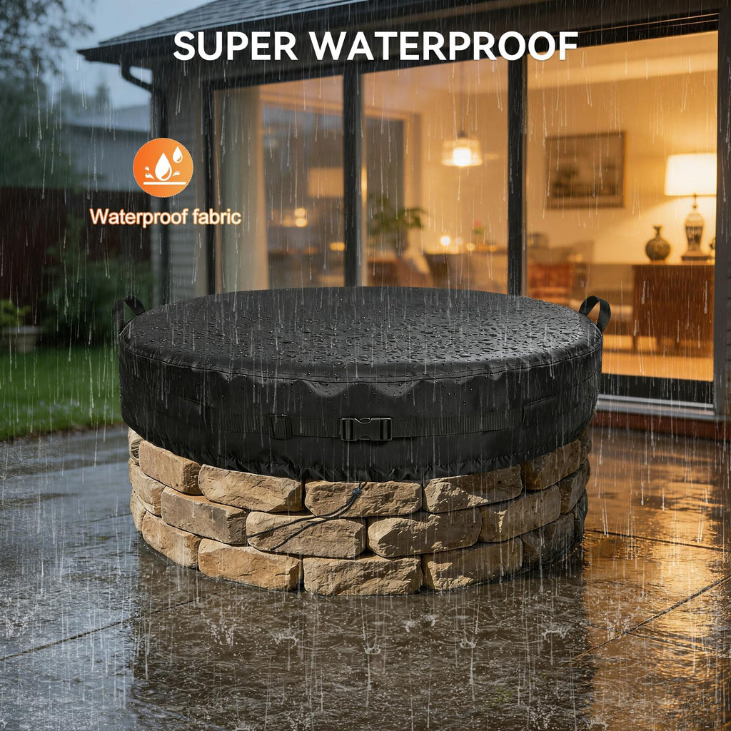 Fire Pit Cover Round, 32-35 Inch Outdoor Firepit Covers *9In