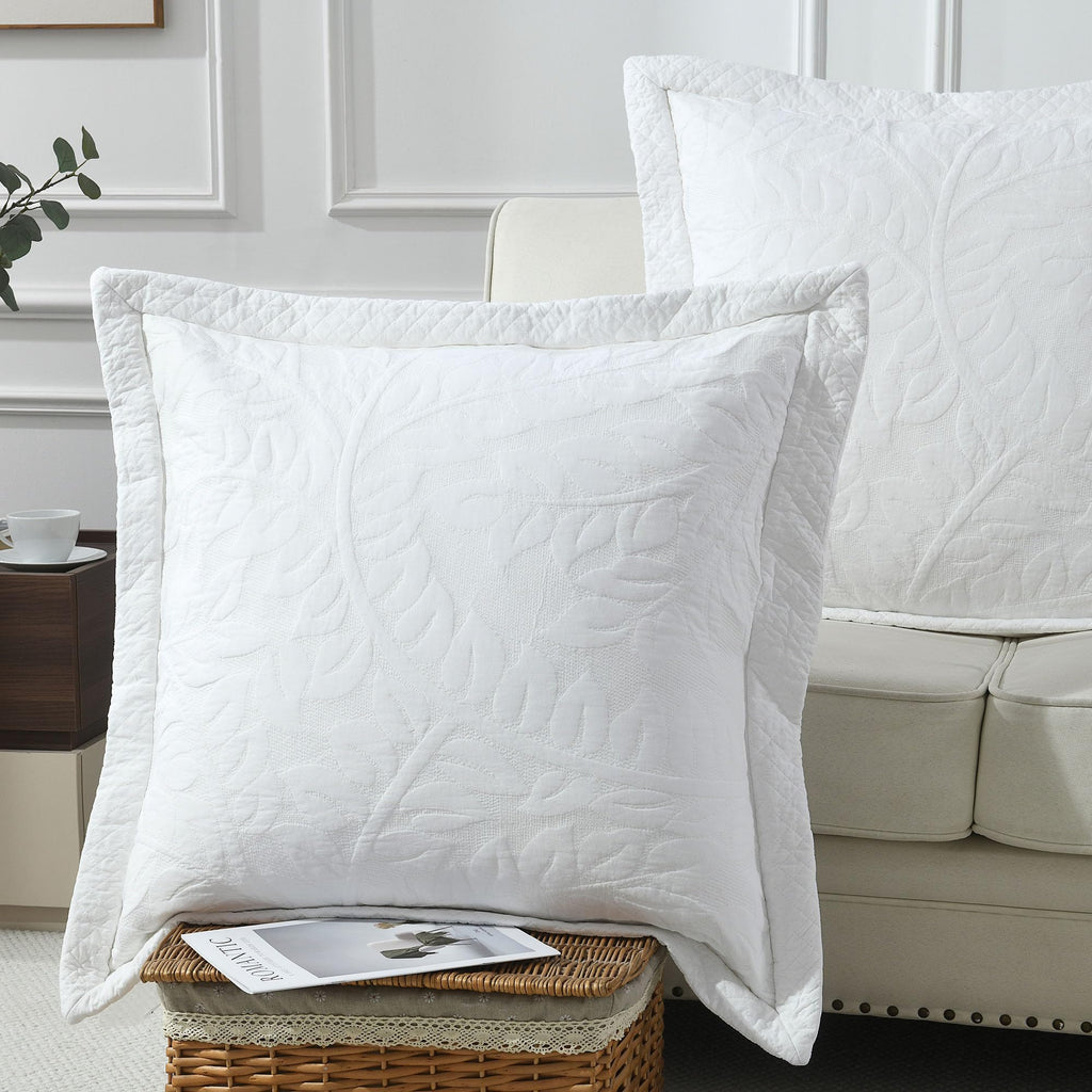 2 Pcs Cotton Quilted Pillow Shams Euro Shams 26"x26" (Euro, White)