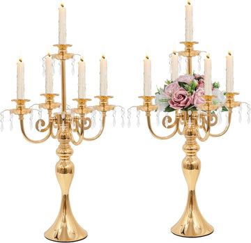 5 Arm Black Candelabra Centerpiece for Table, 20.3” Tall Metal Candlestick Candle Holder for Taper Candles, Gothic
