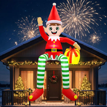 10FT Christmas Inflatables Outdoor Red Elf Inflatable Built-in Lights