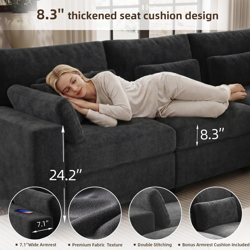 109.1'' Modular Sectional Sofa, L Shaped Oversized Extra Deep Couches, 5-Seat Chenille Couch with Wooden Legs, 2 Arm