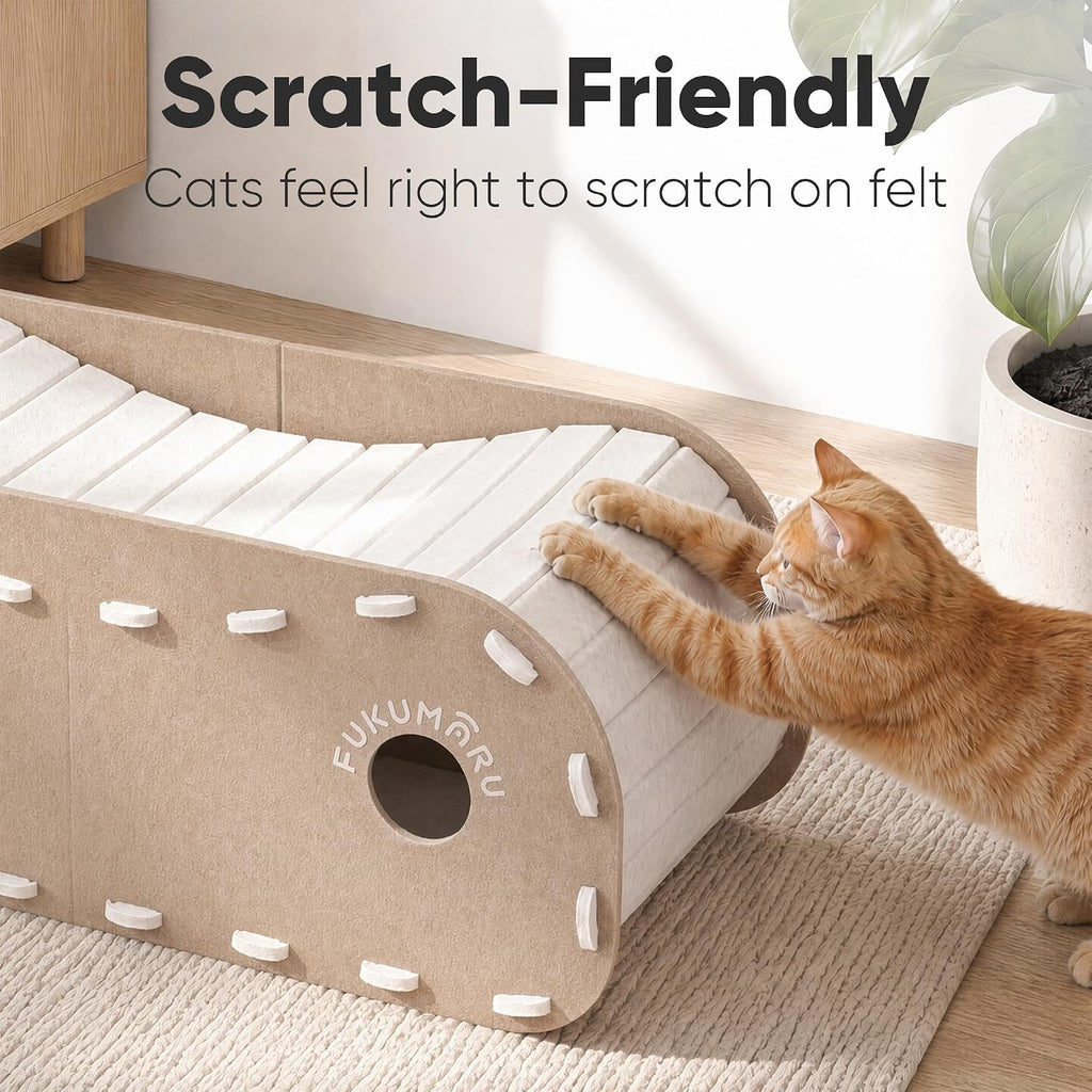 Cat Bed Cave Tunnel, 31.5 Inch, Cat House Condo Indoor, Beige