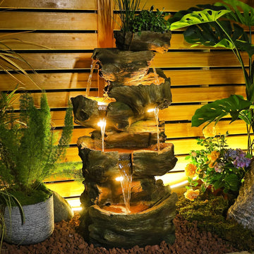 40.5" H Outdoor Garden Water Fountain 5 Tiers Large Cascading Rock Natural Waterfall Outdoor Fountain Resin Imitation