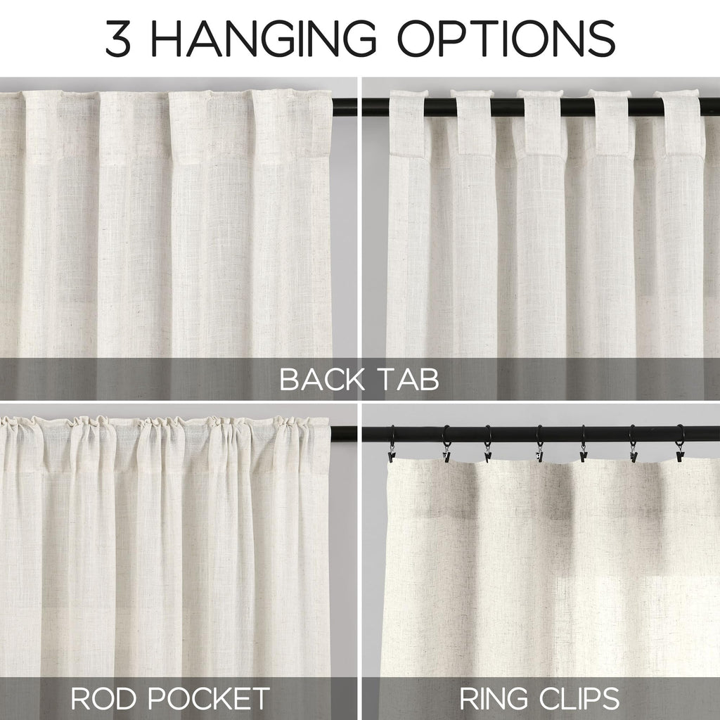 Linen Sheer Curtains 108 Inches Long Back Tab Rod Pocket 2 Panels Cream Semi Sheer Extra Long Curtains Light
