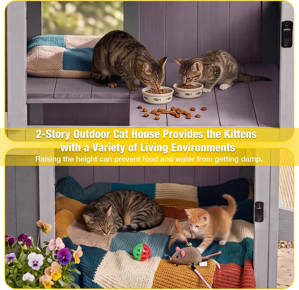 2-Story Cat House for Outside Waterproof Upgraded Grey