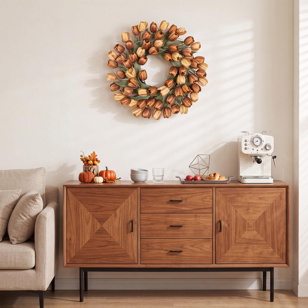 24" Tulip Fall Wreath for Front Door Real Touch Fade-Resistant