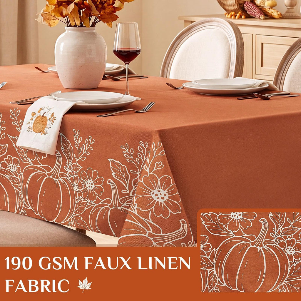 Fall Faux Linen Tablecloth 60x84 inch Rectangular, Water Resistant