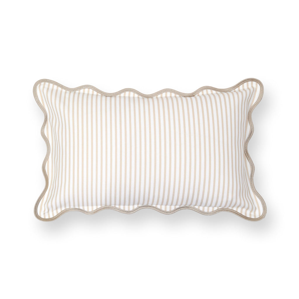Coastal Patio Indoor Outdoor Scalloped Lumbar Pillow Cover Only, 12"x20" Water Repellent for Backyard, Couch, Neutral