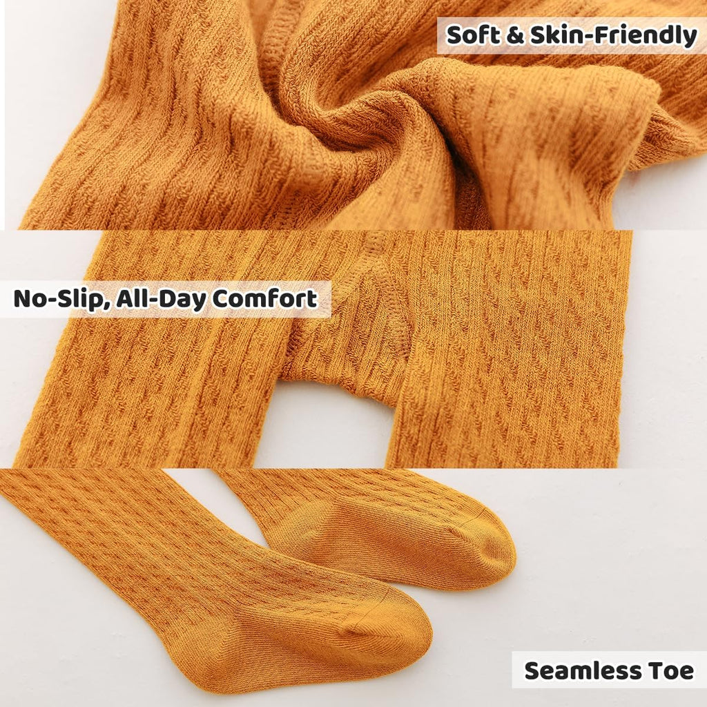 Knit Baby Girls Tights: Cable Knit Cotton Warm Footed Leggings