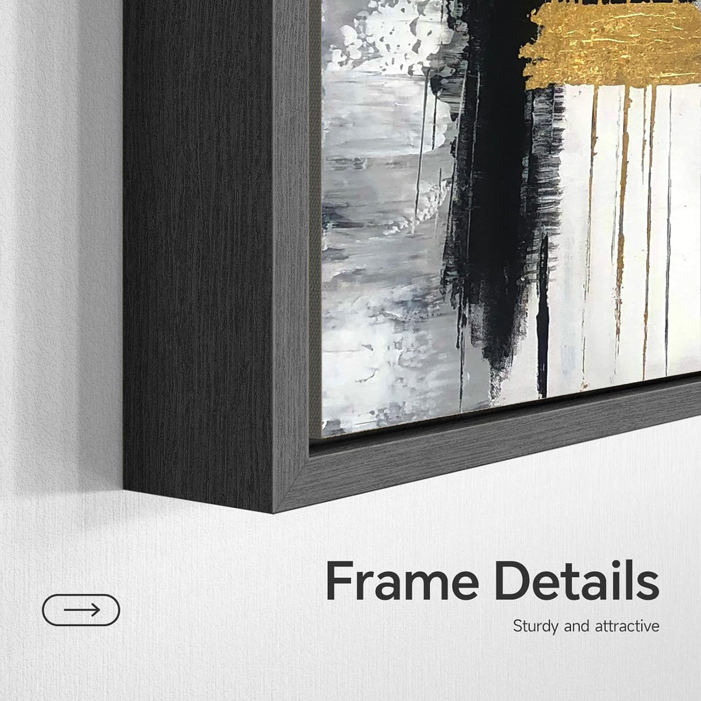 3D Textured Black and White Abstract Wall Art with Gold Foil, Framed 3 Pcs Hand Painted Oil Paintings, Large Luxury