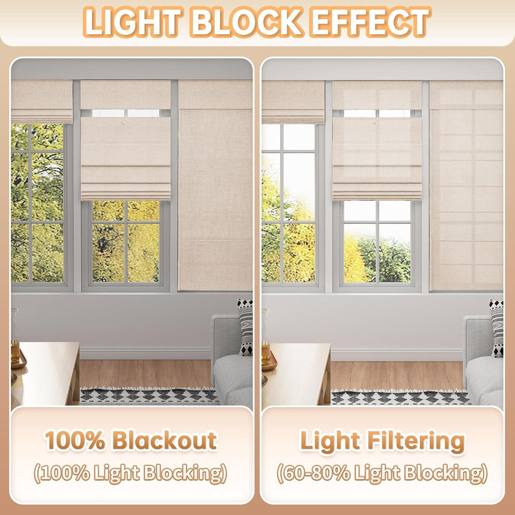 Top Down Bottom Up Roman Shades for Windows, Blackout Linen TDBU Roman Blinds, Cordless Fabric Roman Shades with UV