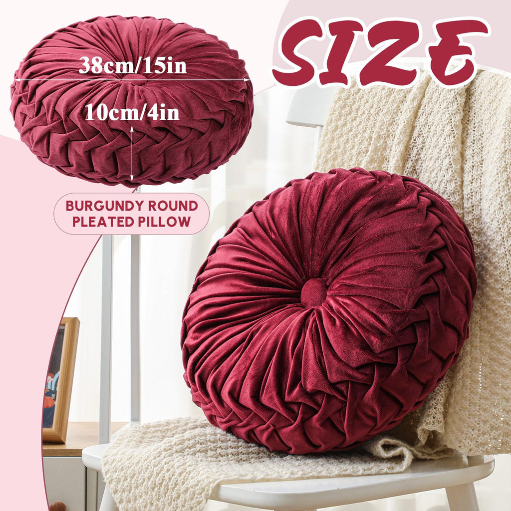 1 Pcs Round Throw Velvet Pillow Decorative Pillow (Burgundy, 15'')