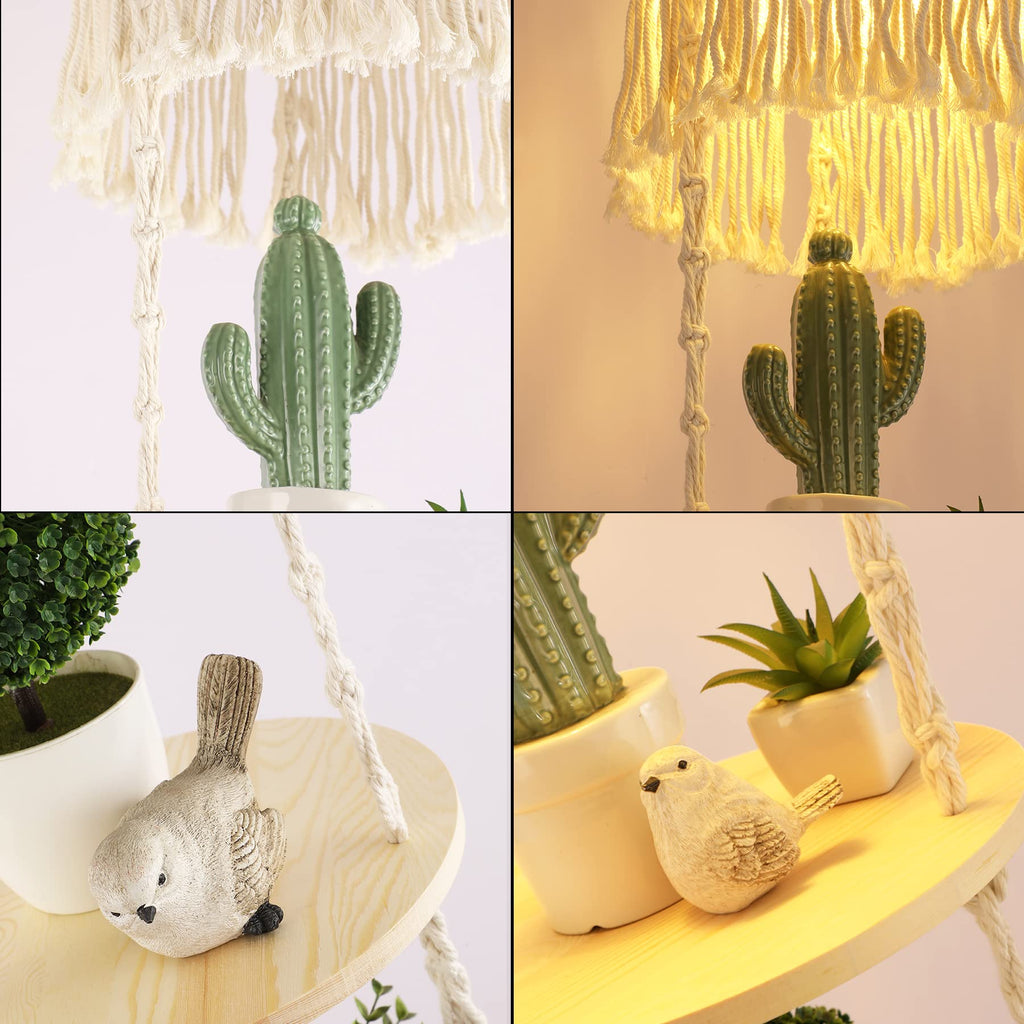 Boho Plug in Pendant Light Hanging Light with Plug in Cord, Dimmable Switch Hanging Lamp Macrame Lamp Shade and Plant