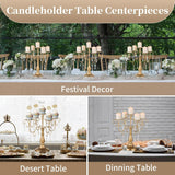 Candelabra Centerpieces Gold Candle Holder - 5 Arm Pillar Candle Holders with Crystal Beadsedding Candleholders