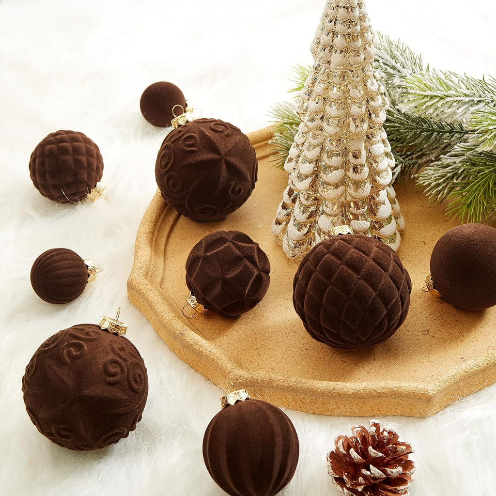 Velvet Christmas Ball Ornaments - 46pcs Flocked Christmas Tree Decorations Set Assorted Shatterproof Hanging