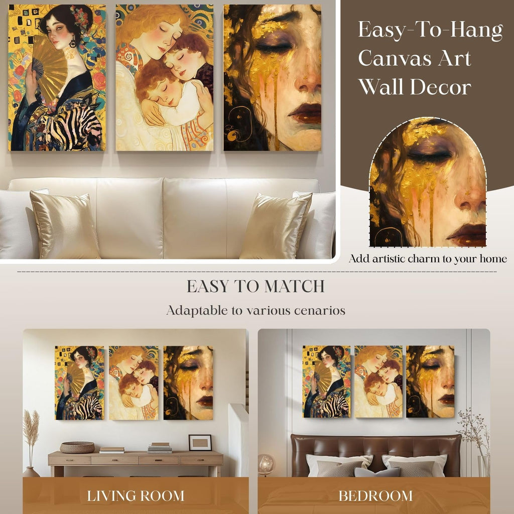 Whimsical Gustav Klimt Canvas, Klimt Exhibition, Gustav Klimt Canvas Wall Art (16" x 24" x 3 pcs)