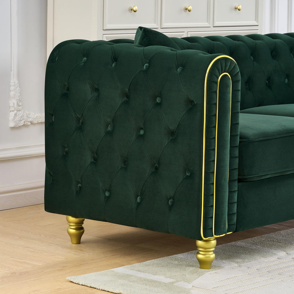 Velvet Chesterfield Button Tufted Sofa, Modern 2 Deep Seater Couch, Upholstered Comfy Loveseat Sofa with 2 Pillows