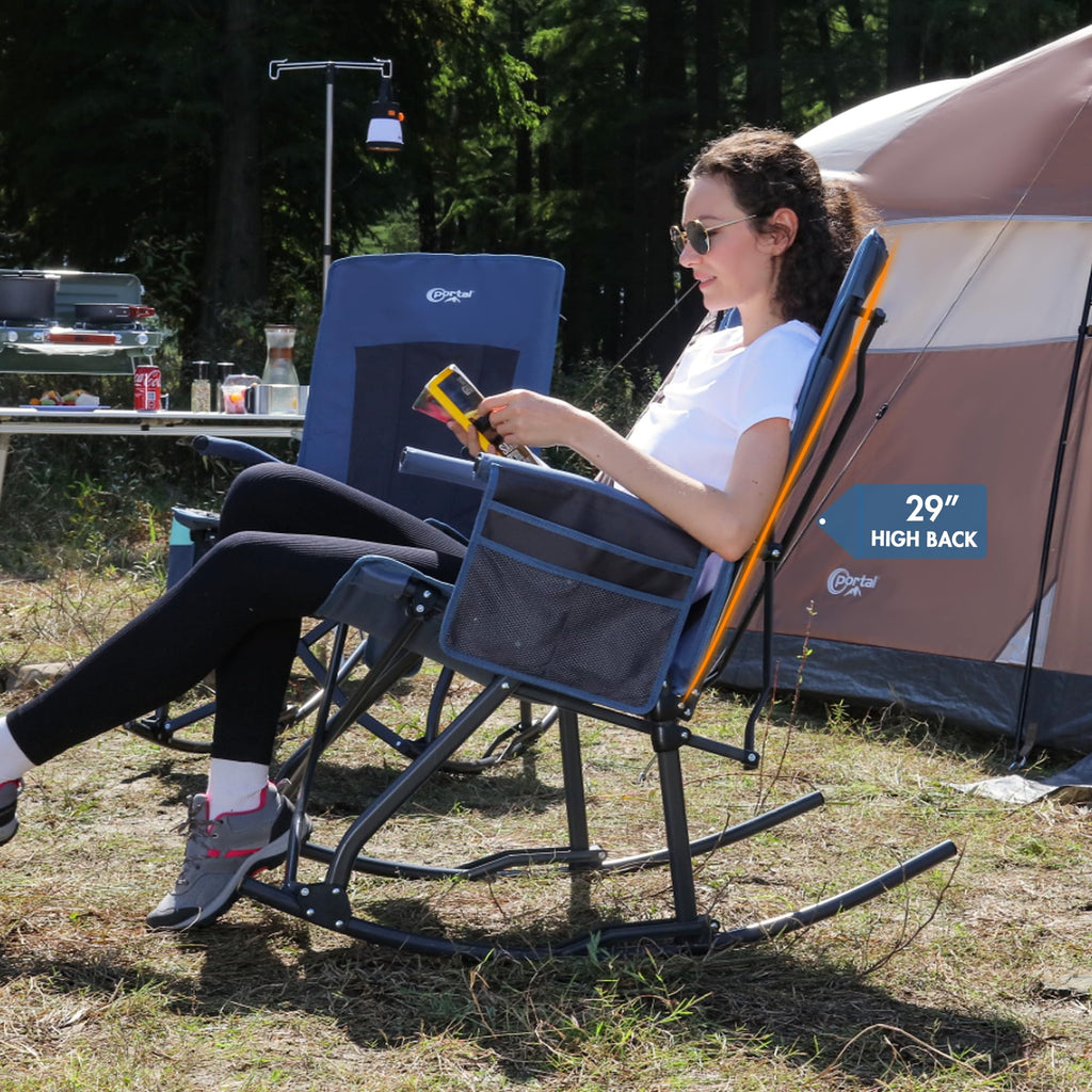 Oversized Folding Rocking Camping Chair Portable Outdoor 400 lb Blue