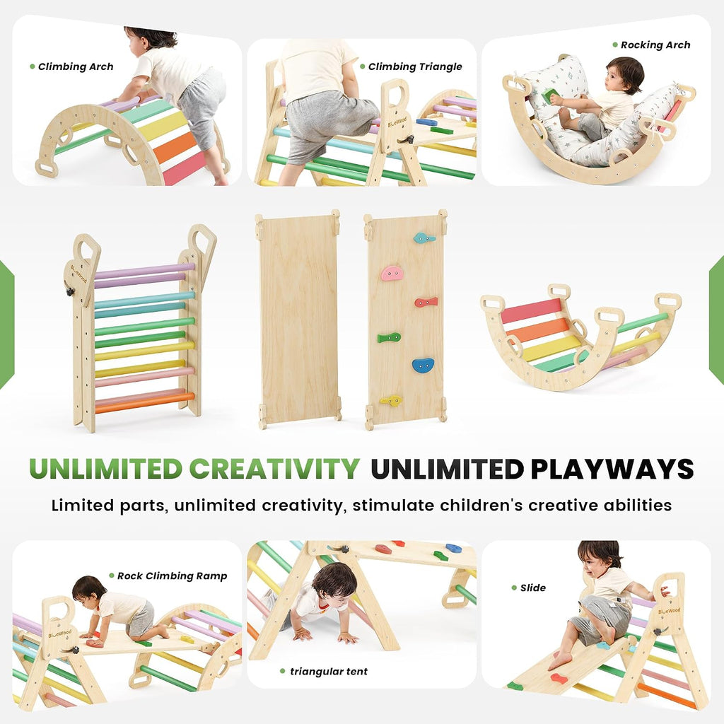 Triangle Set with Cushion, Wooden Climbing Toys for Toddler