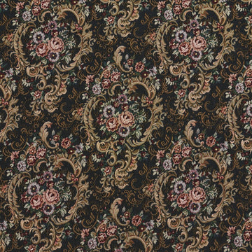 Navy Gold and Burgundy Floral Tapestry Upholstery Fabric by The Yard - SKU: Rocco Isabella