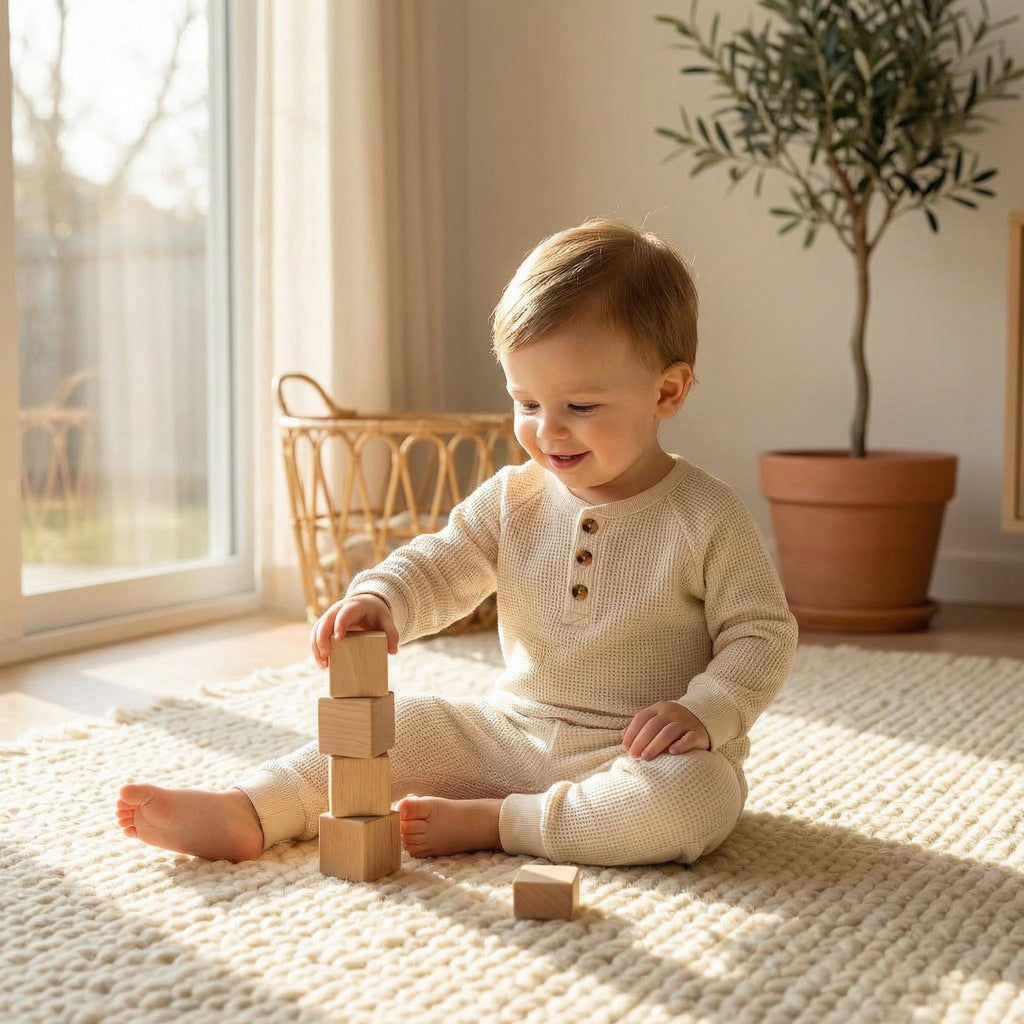 Toddler Baby Boy Clothes Long Sleeve Waffle Sweatshirt Pants Set 0 6 12 18 Fall Winter Outfits Beige