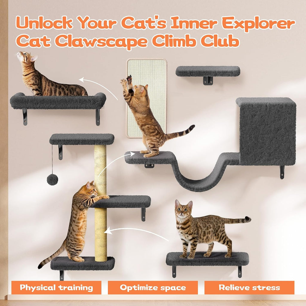 6-in-1 Wall Mounted Cat Climber Set for Heavy Cats, Wall Shelves, Stable & Safe Cat Furniture Set for Large Cats