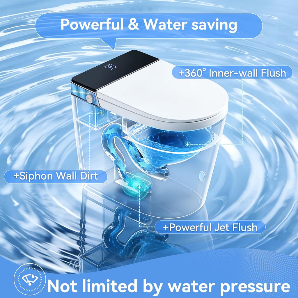 Smart Toilet with Bidet Built-in for Small Bathroom,One Piece Toilet with Self-Clean