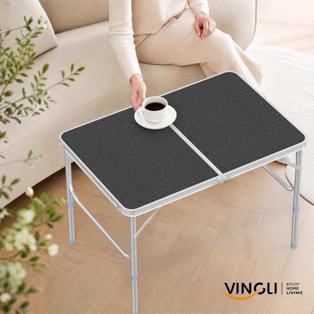 3FT Small Camping Table Adjustable Height Aluminum Folding Table for Picnic Party BBQ, Plastic RV Suitcase Table