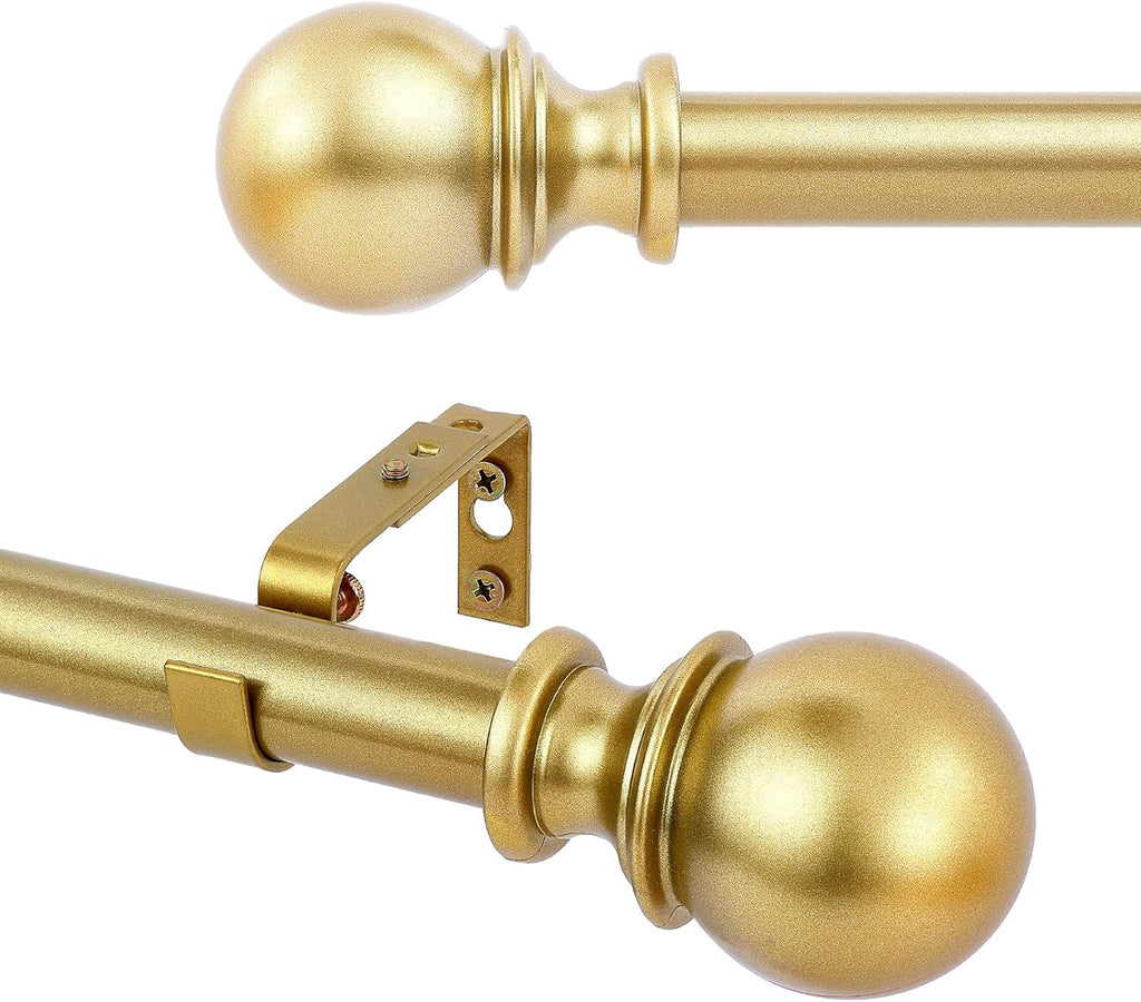 Curtain Rods - 1" Diameter, Standard Decorative Window Curtain Rod Set with Brackets - Gold