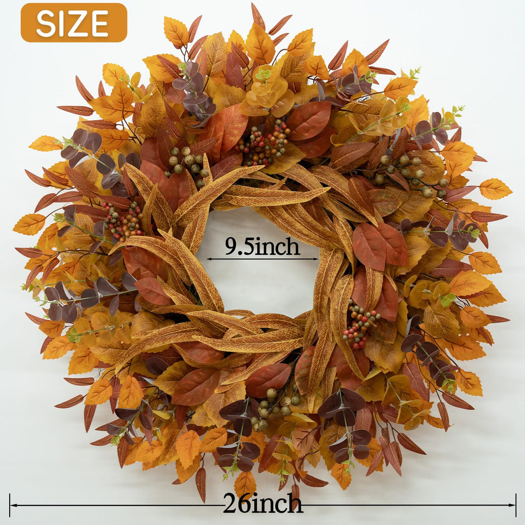 26 Inch Fall Wreaths for Front Door Eucalyptus Berry Wreath