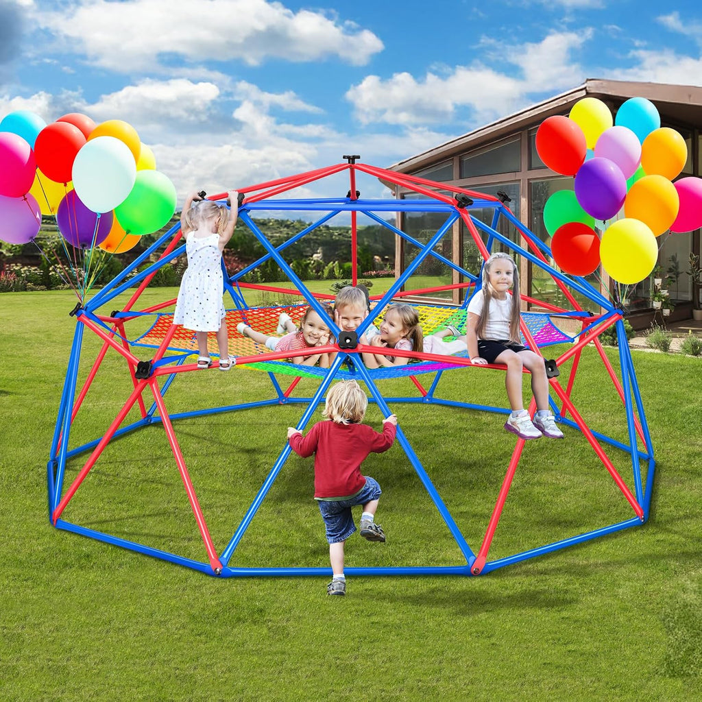10 ft Climbing Dome with Climbing Cargo Net for Kids 3-12