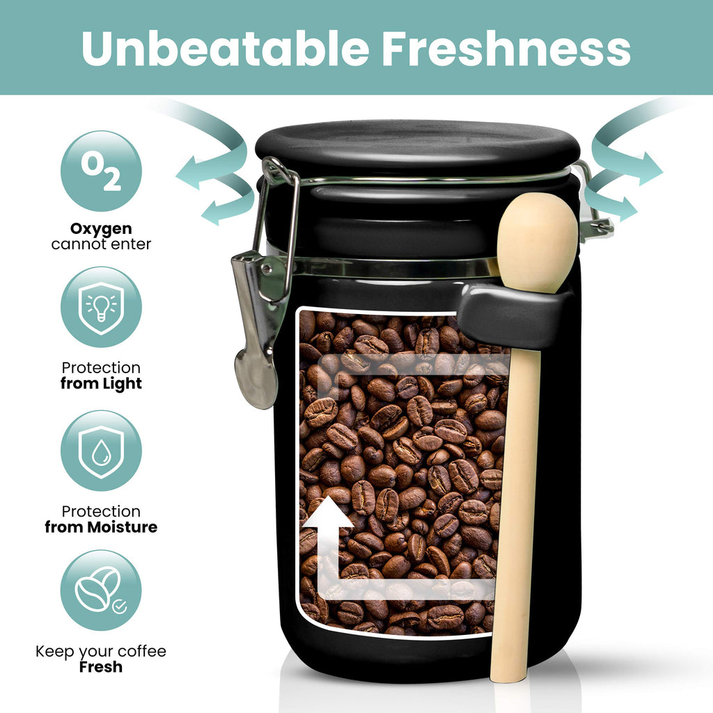 4-Piece Ceramic Kitchen Canisters Set, Airtight Containers with Wooden Spoons Reusable Chalk Labels and Marker for