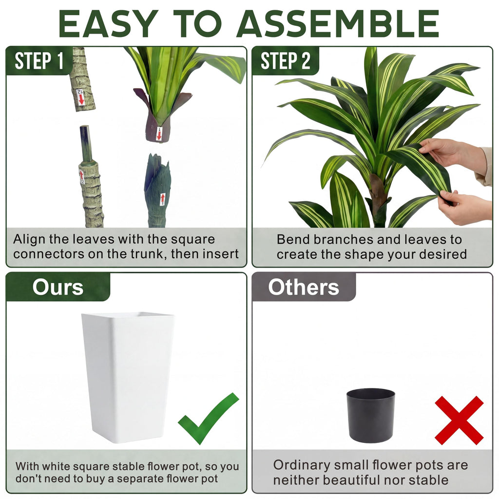 6FT Dracaena Artificial Plants Indoor, with White Tall Planter