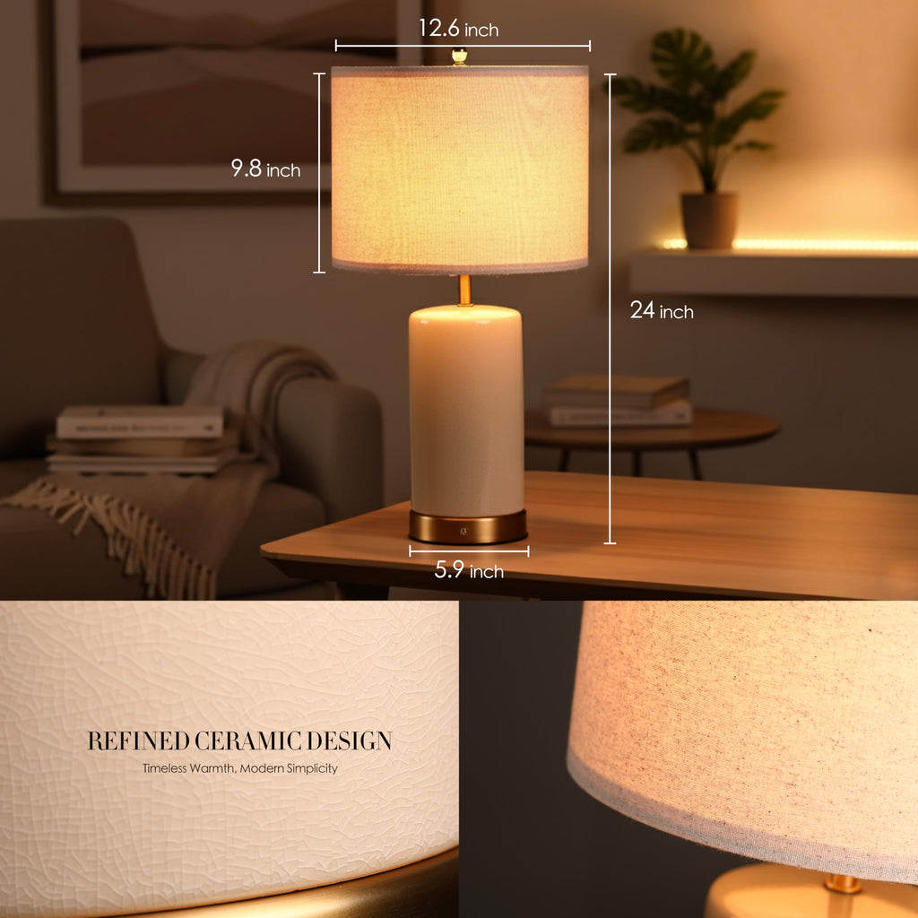 Dune - Battery Powered Table Lamp, Rechargeable Cordless Ceramic Lamp, Full-Size 24 Inch Height, 4-Level Dimming