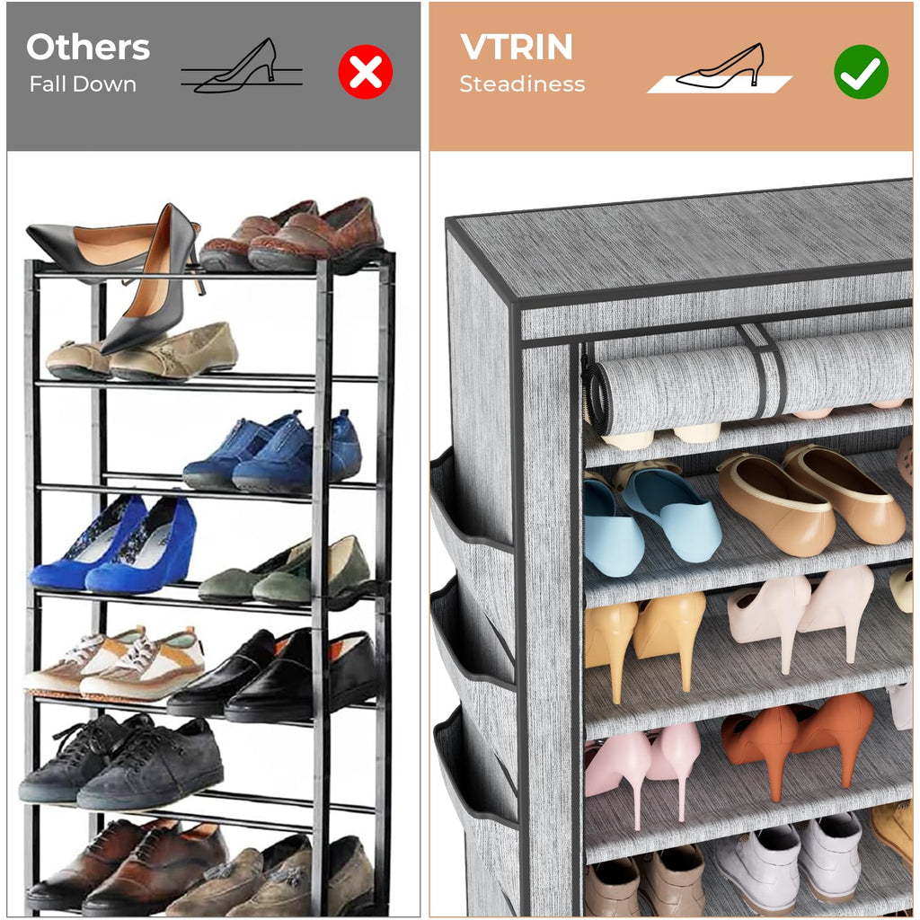 10 Tier Tall Shoe Rack with Cover Organizer Shoe Stand Light Gray