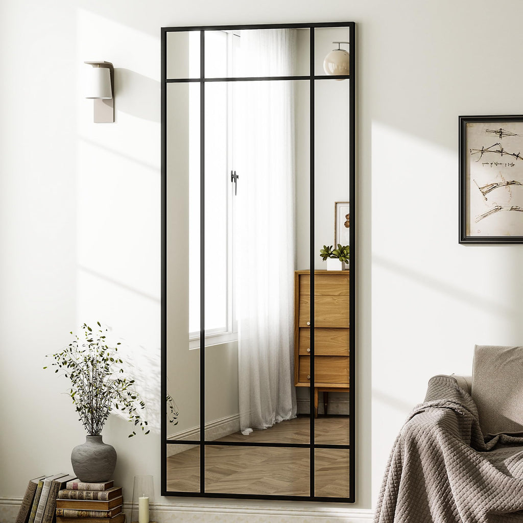 Windowpane Full Length Mirror, 71"x30" Floor Mirror, Black