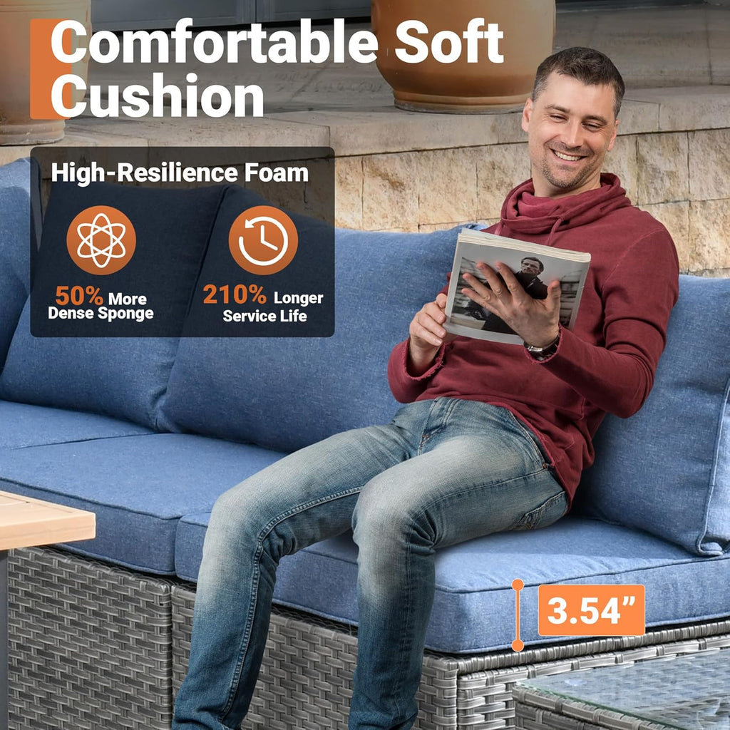 11 Piece Outdoor Patio Furniture Set with Fire Pit Table,Conversation Sectional Wicker Couch with Swivel Chairs,Modern