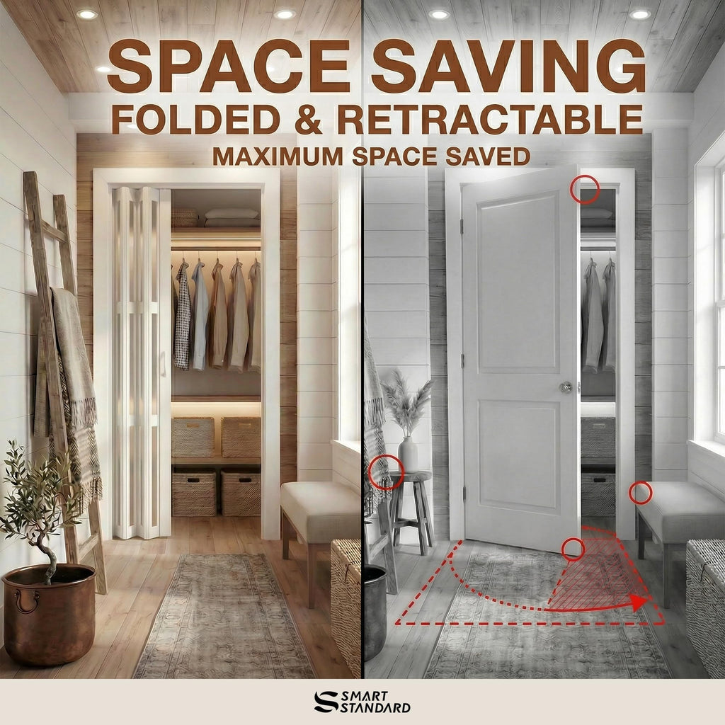 36" x 80" Accordion Doors with Frosted Acrylic Glass, White