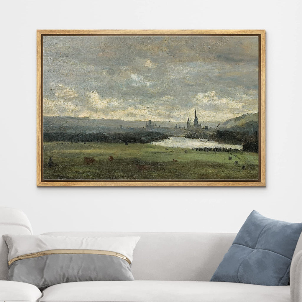 Framed Canvas Print Wall Art Pastel Storm Cloud Valley Lake Landscape Nature Wilderness Illustrations Fine Art