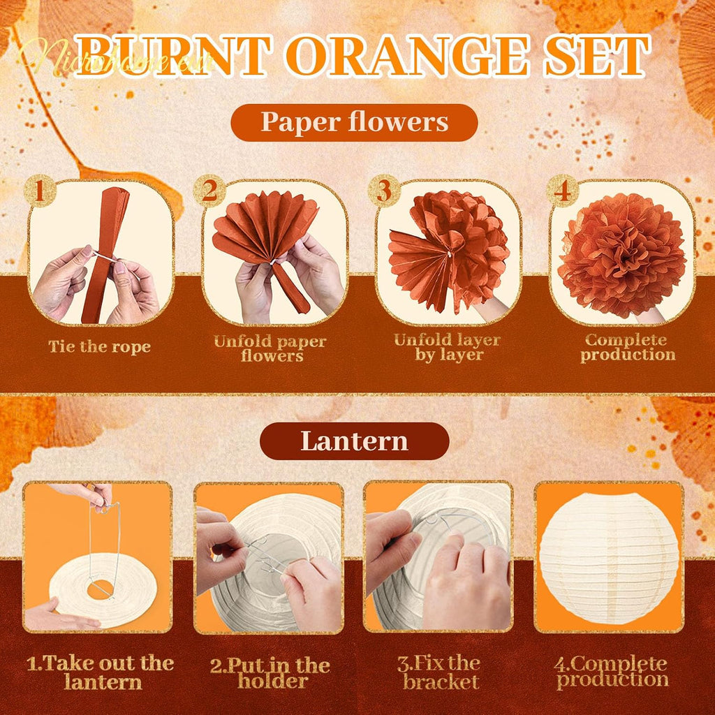 Fall Thanksgiving Decor with Pom Poms Lanterns Fans Garlands - Set of 21