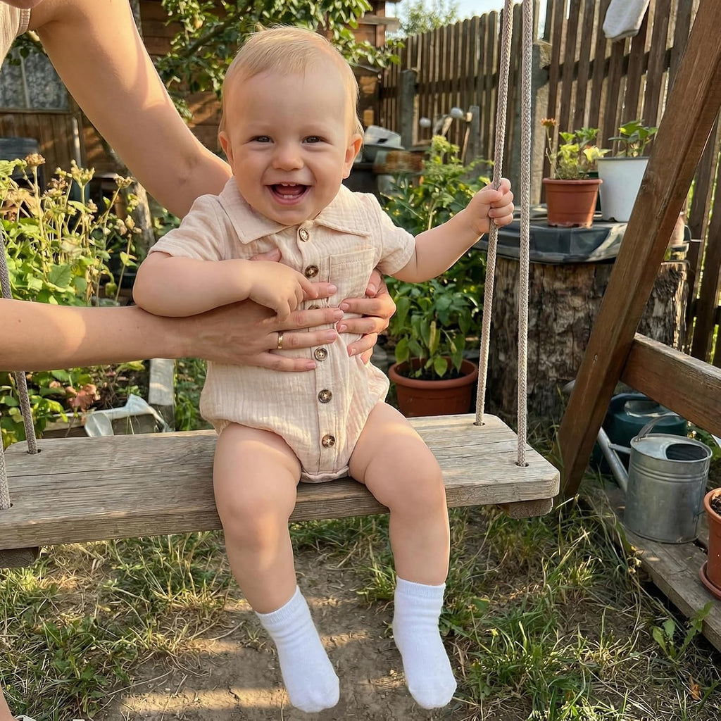 Summer Newborn Baby Boy Cotton Linen Romper Short Sleeve Button Down Jumpsuit Romper One Piece Outfit