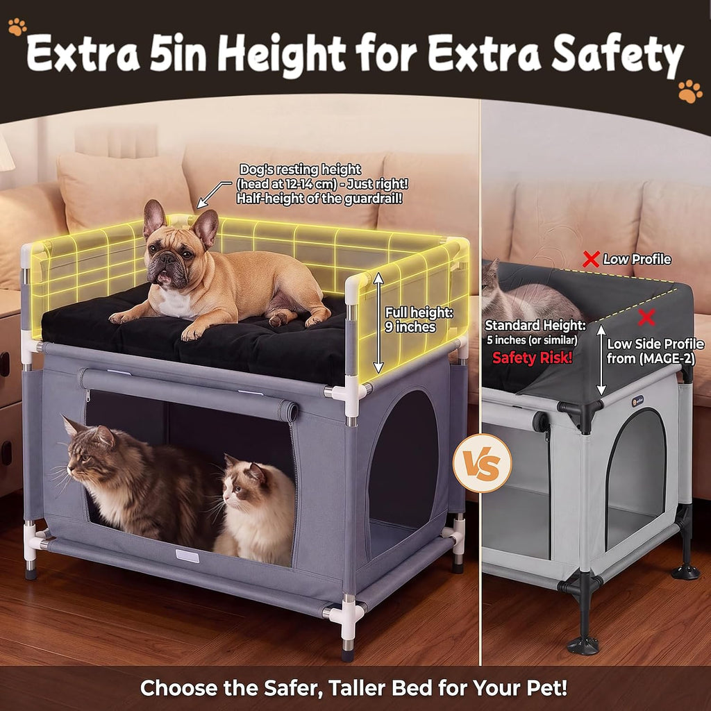 Dog Bunk Bed, Bedside Double-Layer Pet Bed for 2 Dogs