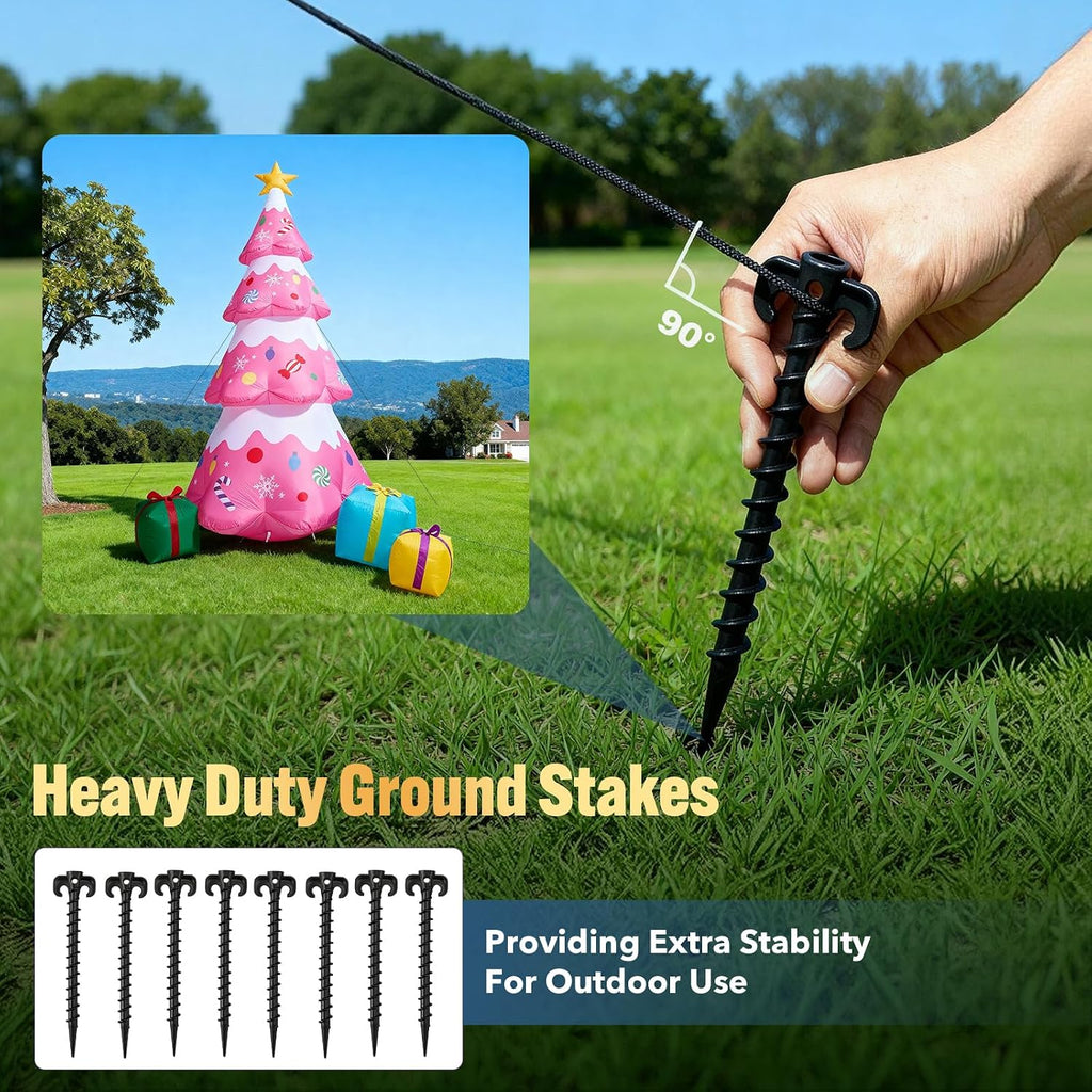 12 FT Pink Christmas Tree Inflatables Outdoor Decorations, Blow Up Candy-Themed Xmas Tree with Rotating Projection