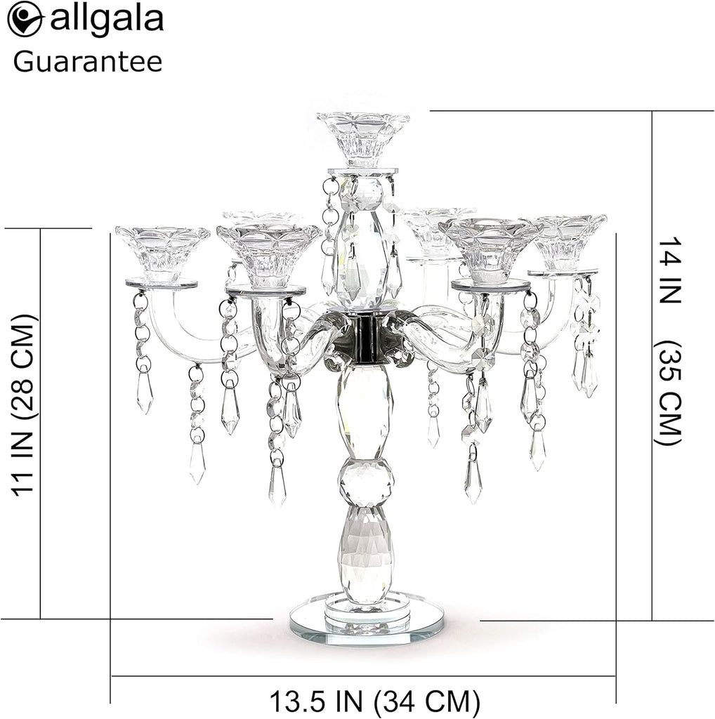 Crystal Candle Holder - 7-Arm 14 Inch Crystal Taper Candlestick Candelabra - Centerpieceval